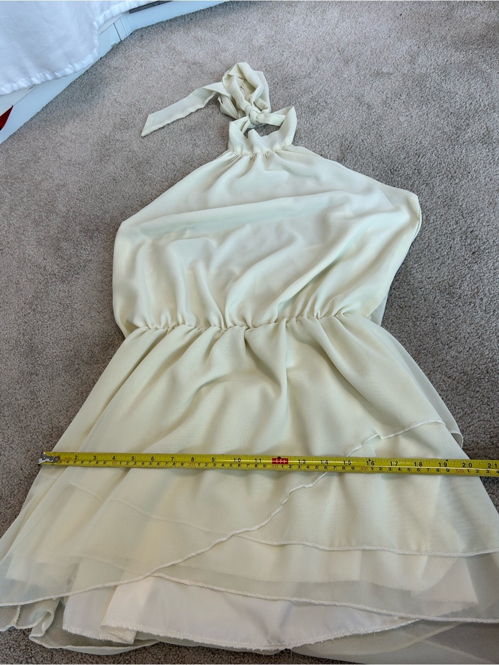 Ivory Halter Mini Dress Open Back Layered Chiffon Size Large - Picture 13 of 15
